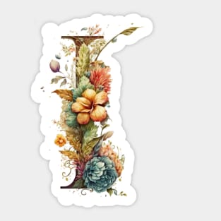 Floral Garden Watercolor Monogram Letter I Sticker